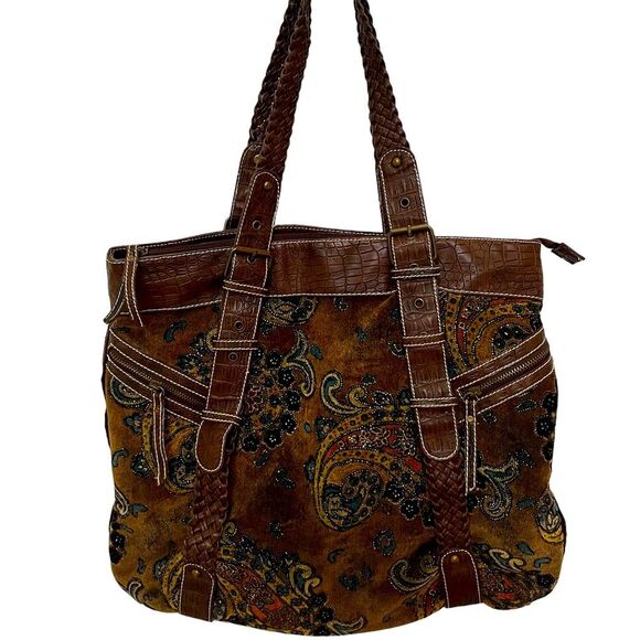 Tapestry brocade paisley gold brown fall colors shimmer purse bag - Picture 1 of 13